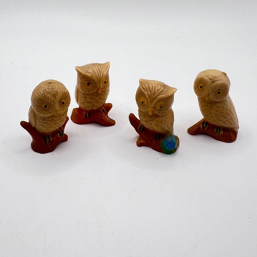 Unbranded Pencil Toppers Tan 1.5" Excellent Vintage Hard Plastic Owl Set of 4